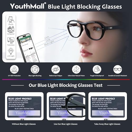 YouthMall Retro Oval Glasses for Women Men Trendy Round Blue Light Glasses 70s Computer Eyeglasses (Clear Green) — view 4
