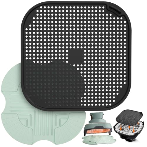 Image of 2 PCS Silicone Trivet & Splatter Shield for Ninja Crispi (Green&Black) | Heat Resistant & Non-Slip Silicone,Blocks Oil Splashes,Guards Countertops,Reusable,Easy To Clean,Dishwasher Safe