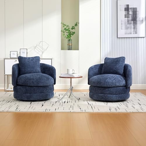 Sillón Redondo Giratorio Chenille Azul miniatura 4