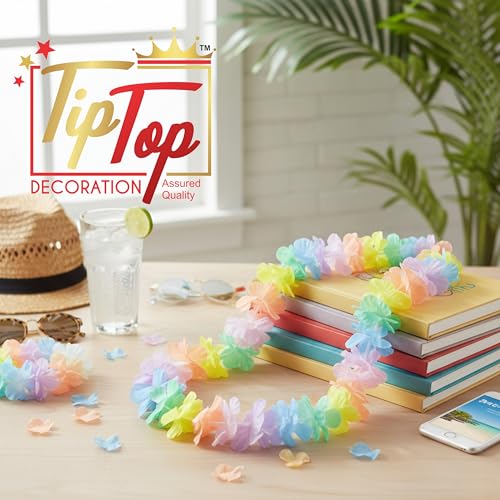 Image of Premium Pastel Luau Hawaiian Flower Leis 8 Pc Combo Set - 4 Bracelets, 2 Necklaces, 2 Headbands (Authentic)