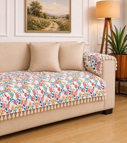 Roseate Quilted Velvet Sofa Cover with 2 Arm Cover (2 Seater/ 48”...