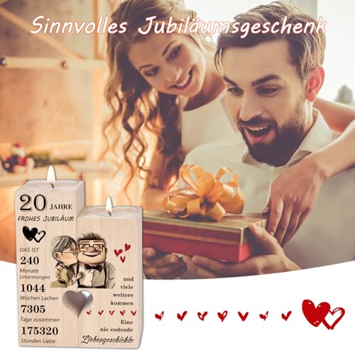20. Hochzeitstag,Glücklich 20. Jahrestag Geschenk für Frau Mann Paare - Kerzenständer aus Holz Geschenke,20. Jahrestag Deko Geschenk für Frauen Männer Ihn Ihr
