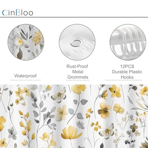 Yellow Gray Grey Flower Floral Wildflower Leaf Bathroom Shower Curtain Set by Cinbloo - Used condition - Image 6