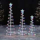 JOIEDOMI 3 Pack Spiral Christmas Tree Lights, 218 LED Outdoor Lighted Tree with Star Topper & Stakes, Christmas Decorations for Yard Porch Patio Garden Holiday Xmas Eve Night Décor, Multicolor