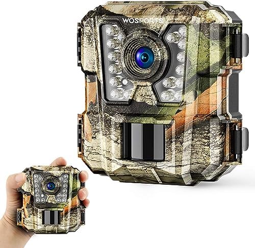 WOSPORTS Mini Trail Camera,24MP 1080P HD Game Camera Motion Activated with IR Night Vision Waterproof Video Deer Cam for Outdoor Wildlife Monitoring