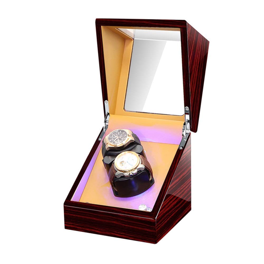 MYUYEE Watch Winder Double Watch Winders Box For Automatic Watches Soft Flexible Watch Pillow Built-In Led Illumination Silent Motor,Red+White Watch Winder (Red+Brown-A)