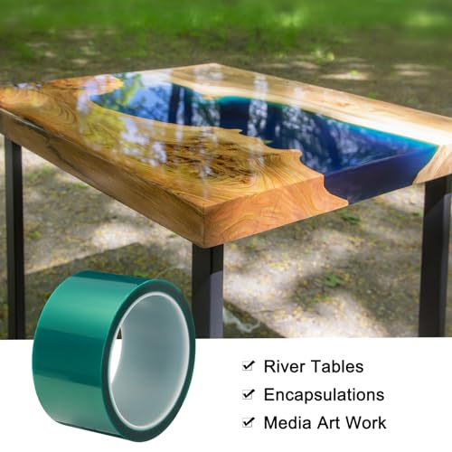 Image of MECCANIXITY Resin Tape Silicone Adhesive Tape High Temperature Resistance Easy Peeling Polyester for Epoxy Resin,River Tables,Craft,Remove Residue 1.97 Inch Wide 108FT Long(Green),Pack of 1
