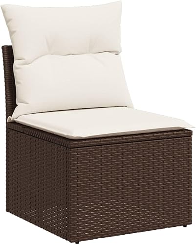 Miniatura 5 de 8-Piece Garden Sofa Set in Brown and Cream White, Premium Poly Rattan Outdoor Furniture with Modular Design, Plush Cushions and Weather-Resistant PE
