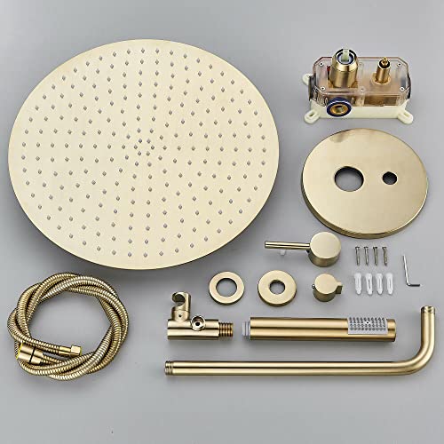 Mitigeur de douche doré brossé avec douchette et bec de baignoire encastrable 8"