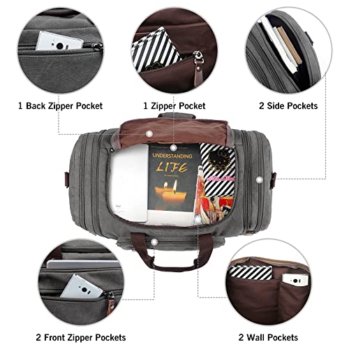 Image of Duffle Bag for Men 45L /55L Canvas Travel Bag with Shoe Compartment Waterproof Weekender Overnight Bag Duffel Bag, Grey, Duffle Bag for Travel With Shoe Compartment