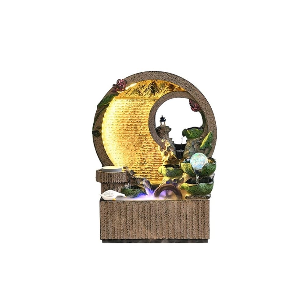 Fontaine d'intérieur en résine avec feuille et brumisateur d'eau pour bureau