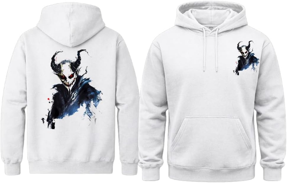 Demon Skull Hoodie Dark Gothic Horror Devil Spooky Halloween Graphic Pullover Sweatshirt