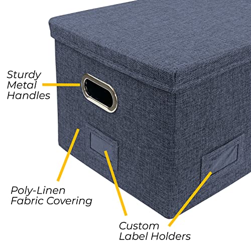 Alfion File Box For Hanging Files With Lid 2-Pack | Portable Office File Organizer Storage Box With Handles In Sturdy Mdf Board And Linen Fabric With Metal Filing Frame For Letter Size Folders (Blue) #TOP7