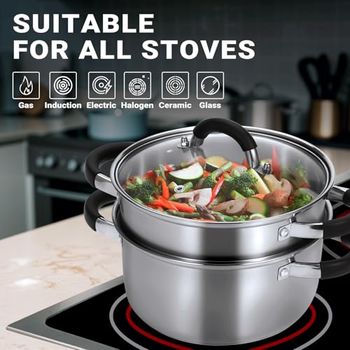 Kirecoo 3.2QT Steamer for Cooking - Stainless Steel Steam Pot with Steamer Basket, Cooking Stock Pot with Silicone Handle, Lid for Vegetable, Dumplings, Soup, Food, 3Ply Bottom Boiling Stew Cookware by Kirecoo - Image 7