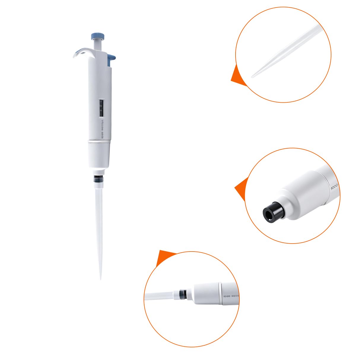 Teron Pipetta da laboratorio a canale singolo da 1-5 ml, micropipette ad alta precisione, con porzione inferiore autoclavabile, con 30 punte