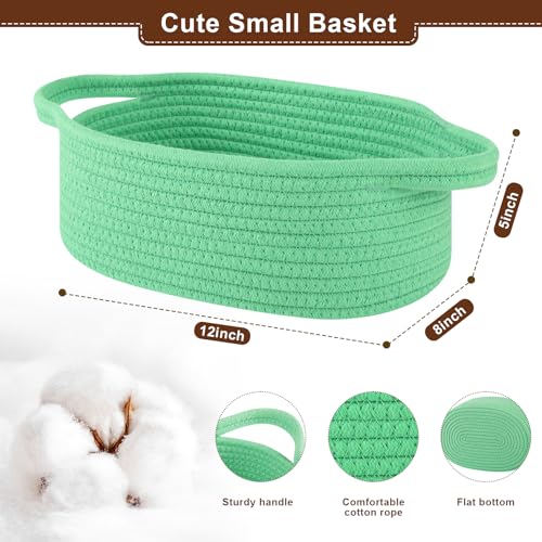 Image of OIAHOMY Gift Basket with Handle, Small Woven Basket with Gift Bag, Ribbon and Wrap Tissue Paper, Nursery Bins Empty to Fill with Small Items, Baby, Pet Toy Organizer - Green