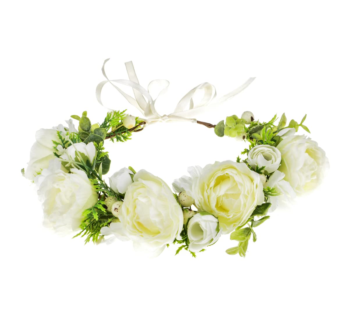 Merroyal Flower Girl Crown Bride Floral Crowns Maternity Bridesmaid Hair Wreath Wedding Photo Props (White and Green)