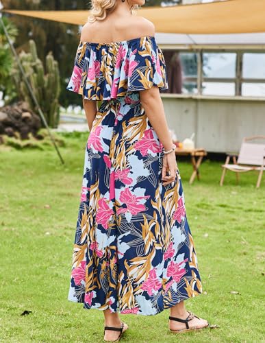Image of Bluetime Womens Maxi Dress Off Shoulder Floral Print Boho Beach Long Summer Dresses