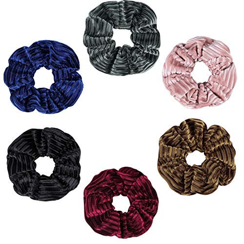 Jaciya 6 Pack Striped Velvet Scrunchies Elastic Velvet Scrunchy Hair Scrunchies Bobbles Hair Bands Hair Ties for Women