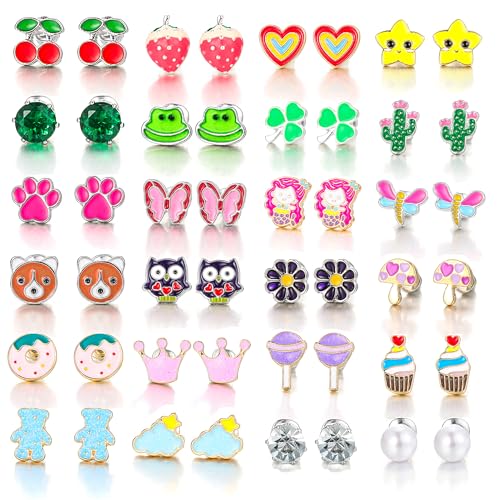 24 Pairs Cute Funny Hypoallergenic Stud Earrings Set for Sensitive Ears With Stainless Steel Mixed Style Best Jewelry Gifts for Women Birthday Christmas Party Gifts for Teens Women (24)