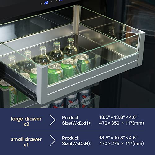 Vesgolden Under Counter Beverage Refrigerator Built-In/Stand-Alone 24 Inch 2-In-1 (Two Units) Glass Door Kitchen Inverter Compressor Cooler Household Commercial Fridge For Beer, Soda Cola #TOP7