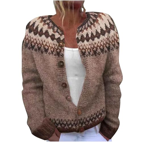 Women's Fair Isle Knitted Button-Up Cardigan Sweaters Retro Long Sleeve Lightweight Sweaters Fall Winter Clothes