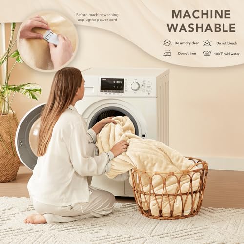Image of Homemate Electric Heated Blanket Full Size - 72 inchx84 inch Heated Bed Blanket Throw with 10 Heating Levels 8 Hours Auto Off Fast Heating Over-Heat Protection-Ultra Soft Flannel ETL Certified, Beige