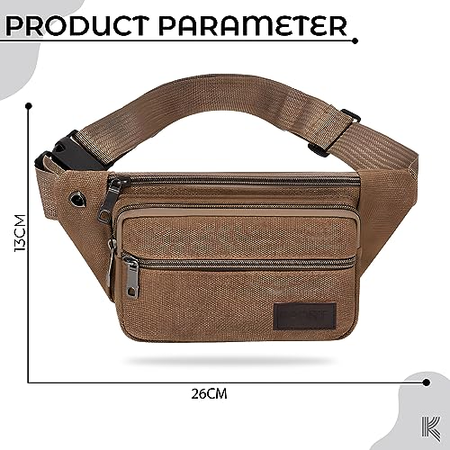 Image of Kraptick Premium Unisex Waist Bag for Men and Women - Stylish Fanny Pack, Hip Bag, Travel Money Belt (Canvas Brown)