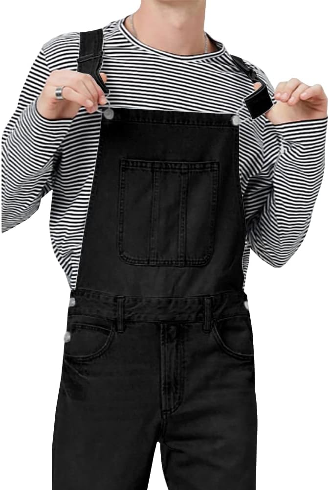LONGBIDA Men's Denim Bib Overalls Relaxed Fit Fashion Jean Jumpsuit - Image 4