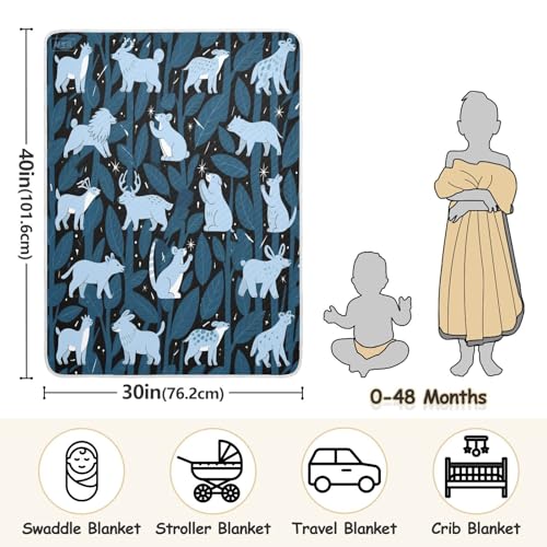 Custom Jungle Animal Dark Blue Black Small Blanket Cozy Custom Print Picture Baby Blanket with Name for Newborns, Infants, & Toddlers 30x40in mantitas para3