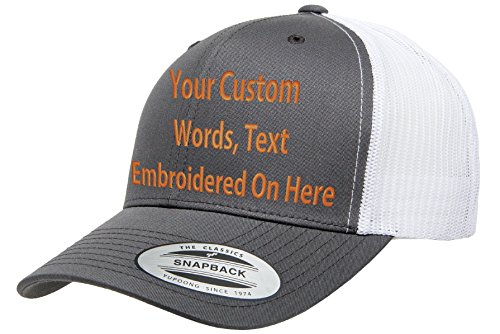 Custom Trucker Hat Yupoong 6606 Embroidered Your Own Text Curved Bill Snapback (Charcoal/White Trucker) #TOP10