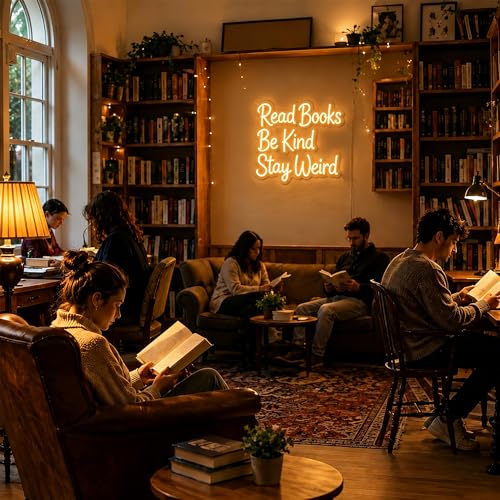 Image of Read Books Be Kind Neon Sign for Wall Decor Light Up Sign Positive Led Signs for Class Room Party Home Wall Decor USB Powered