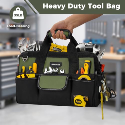 Image of 16-Inch Heavy Duty Tool Bag, 22 Pockets Empty Tool Box Organizer Storage, Soft Large Tote Toolbox Organization Portable Handle Carry Drill Toolbag for Handyman Home DIYer, Dad Men Gifts, Green