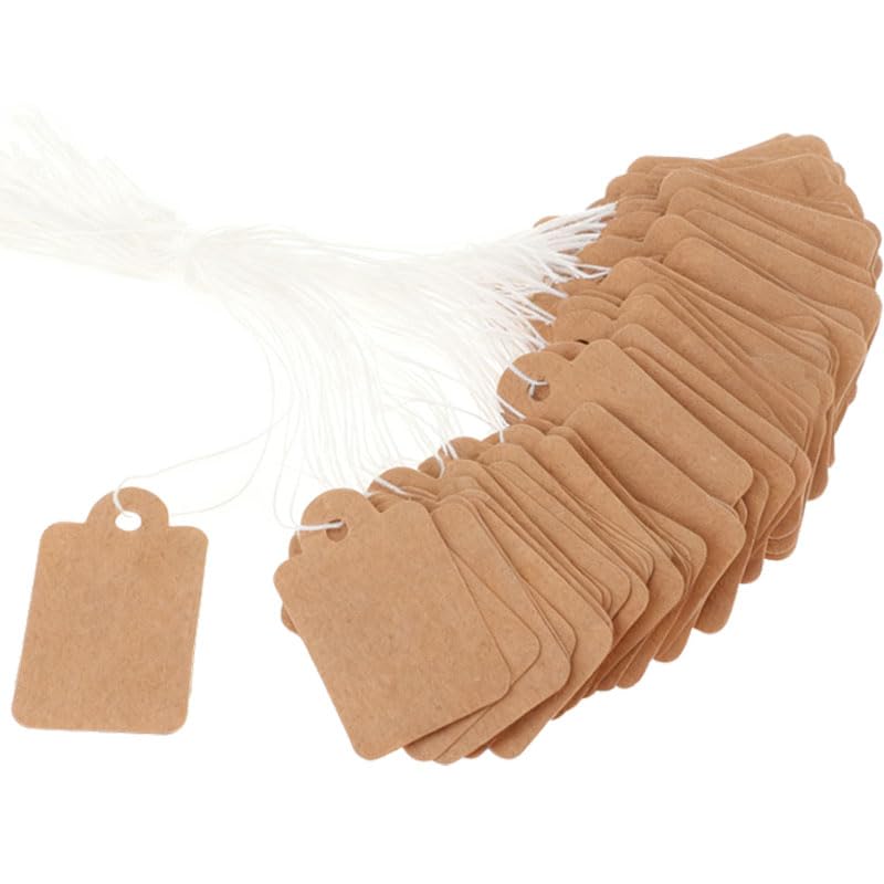 Vmoomax Price Tags with String, 300pcs 3.5 x 2.2 cm Writable Brown Kraft Paper Tags for Pricing Clothing Jewelry Price Display Labels Blank Merchandise Marking Tag.