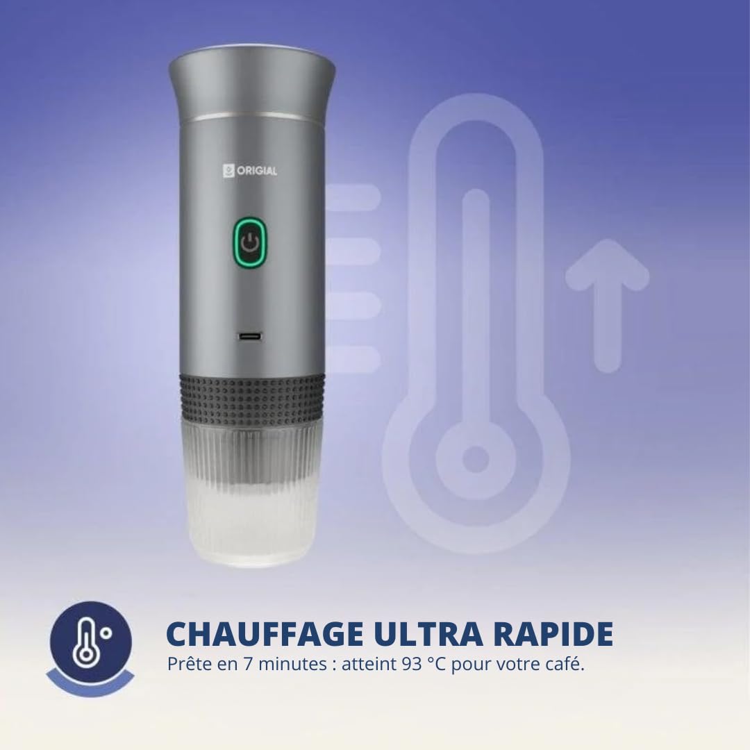 Cafetera Portátil 3 en 1 para Cápsulas y Café Molido, 20 Bares, Batería 7500mAh, Compatible Nespresso y Dolce Gusto, para Viaje, Camping, Coche y Oficina, Cafetera Portátil Gris