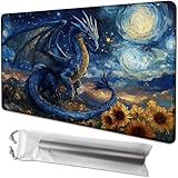 FOJEXBKAS Playmat for MTG Dragon Under The Starry Night Magic Play Mat 24x14 Inch Card Game Mat for Magic The Gathering TCG PTCG Playmat with Free Storage Bags Non-Slip Backing and Stitched Edge