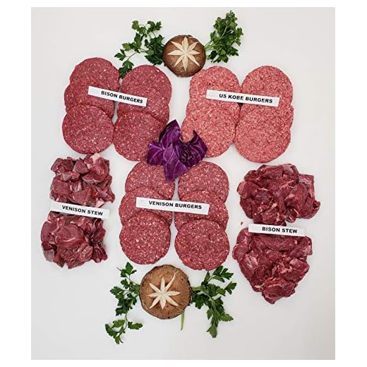 Kosher Meat Sampler - Bison burgers, Bison stew, Venison burgers, Venison Stew, Kobe burgers