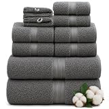 Green Mark Handtuch-Set mit 10 Teilen – 100% Baumwolle – 4 Handtücher 50 × 100 cm, 2 große Duschtücher 70 × 140 cm, 2 Gästetücher 30 × 50 cm und 2 Waschhandschuhe – Anthrazitgrau