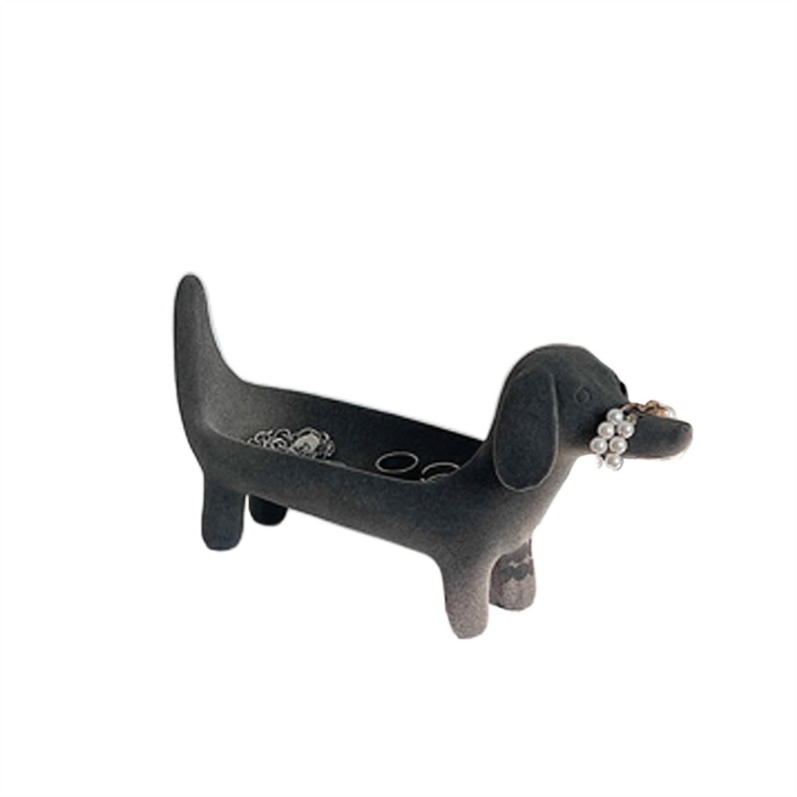 Welpe Schmuckschale Keramik Schlüsselschale Jubiläumsgeschenk for Frau Schminktisch Deko Aufbewahrungsring Halskette Armband, Haarschmuck (Color : Schwarz)