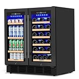 30 Inch Wine & Beverage Refrigerator– Dual Zone Beverage Cooler with Glass Door, Digital Touch Control, Wine Fridge Under-Counter or Freestanding, Holds 30 Bottles & 110 Cans Large Capacity, Black