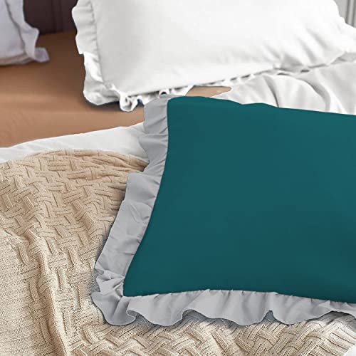 Image of YRM Bedding's Ruffle Beautiful Pillow Cover | Super Soft Elegant Premium Microfiber Frill Pillow Cover Set of 2 (17 inchx27 inch Inches) (Teal /Silver Grey)