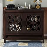 Knocbel Accent Storage Cabinet with Doors and Adjustable Shelf, Solid Wood Buffet Sideboard Entry Co