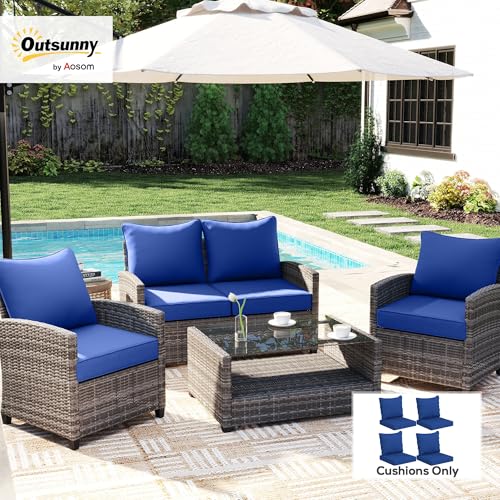 Outsunny Outdoor Chair Cushions Set of 4, Fade Resistant, 24 x 24 in Deep Seat, Patio Cushions for Chair, Sofa, and Outdoor Furniture, Navy Blue
