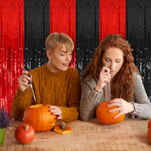 Image of 5 Pack Black and Red Backdrop Party Decorations Tinsel Curtain Halloween Party Streamer Foil Fringe Birthday Decorations Photo Booth Fancy Ball Christmas New Year Graduation Party Decor Decor