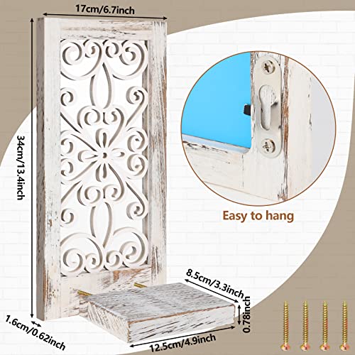 Qunclay 2 Set Wood Wall Sconce Candle Holder Rustic Farmhouse Candle Sconces Mirrored Wall Candle Sconces Wooden Carved Candle Holder Wall Decor For Living Room Wall Decoration (Distressed White) #TOP1