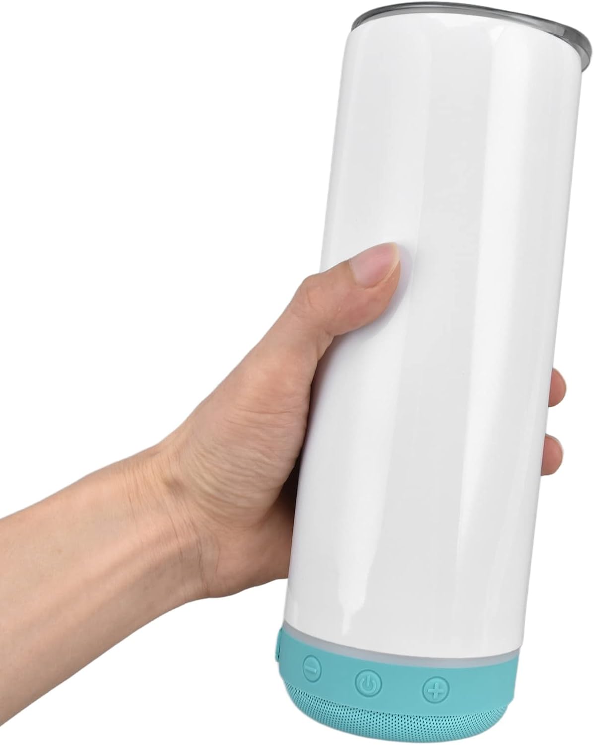 TOPINCN Bluetooth Speaker Cup 20Oz 600Ml Insulation Cup Audio Portable Straight Cup Sublimation for Built in Bottle Stainless Steel with Light Thermoses (Blue Bottom)