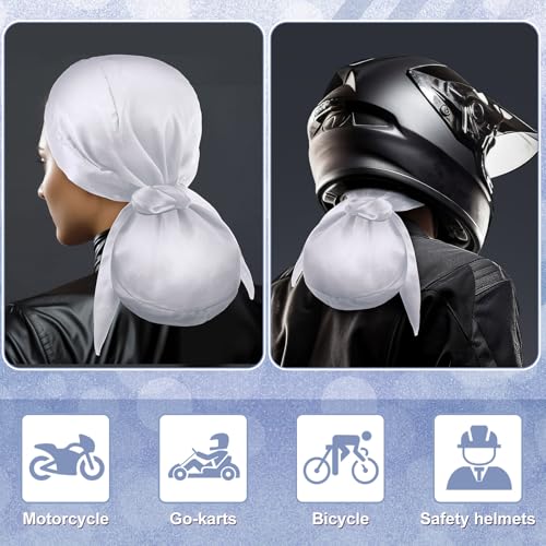 Jamntower 4 Pcs Helmet Liners for Women Do Rag Skull Liners Caps Satin Head Wrap Under Helmet Cap for Women Hightail Long Hair Loc Riding Motorcycle Protector Accessories, 4 Colors - Thumbnail 4