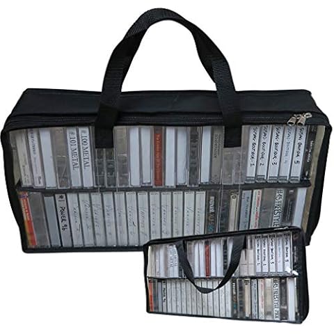 2 Pack - Evelots Cassette Tape Bag-See Thru Organizer/Storage-Handles-Easy Carry-No Dust/Moisture-Hold 100 with cases Cover