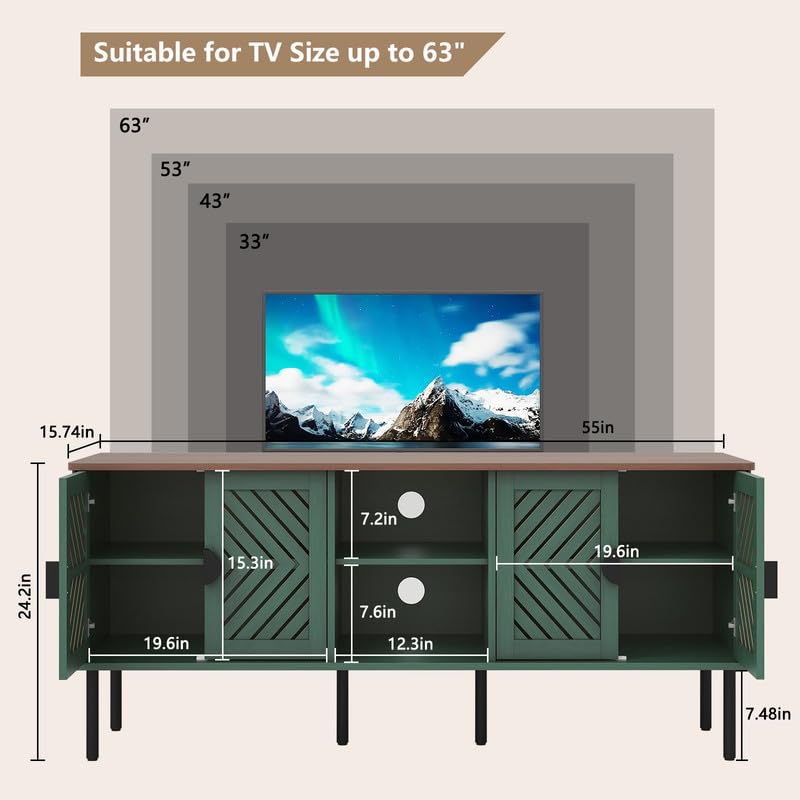 Image of ARTPOWER 55 inch TV Stands, Entertainment Center with Storage, Green