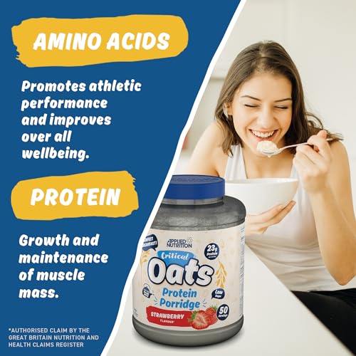 Applied Nutrition Critical Oats - Protein Oats, Porridge with ISO-XP Whey Protein Isolate, Healthy Breakfast and High Protein Snack (3kg - 50 Servings) (Strawberry)